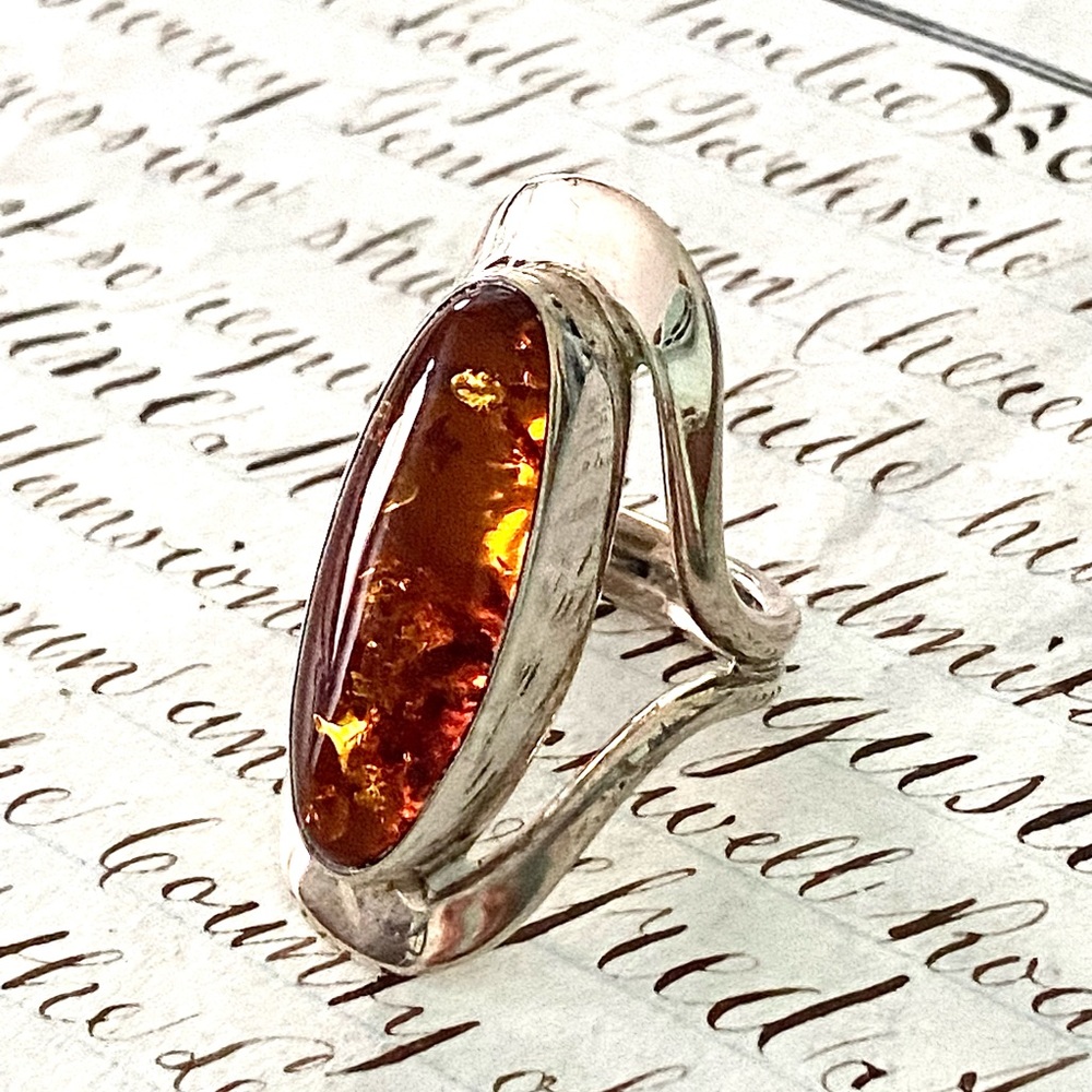Vintage Baltic Amber Dominique Dinouart DDD 925 Mexico Statement Ring Size 6